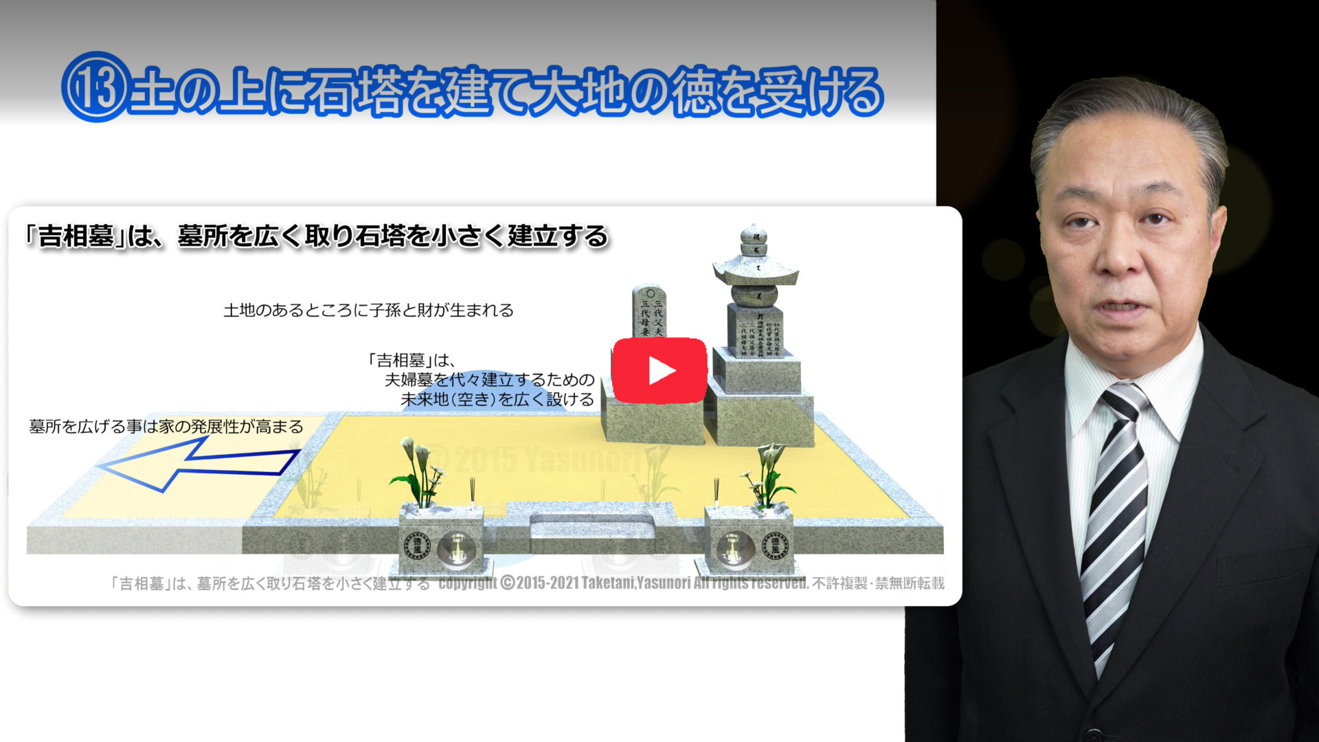 吉相墓は、墓所を広く取り石塔を小さく建立する